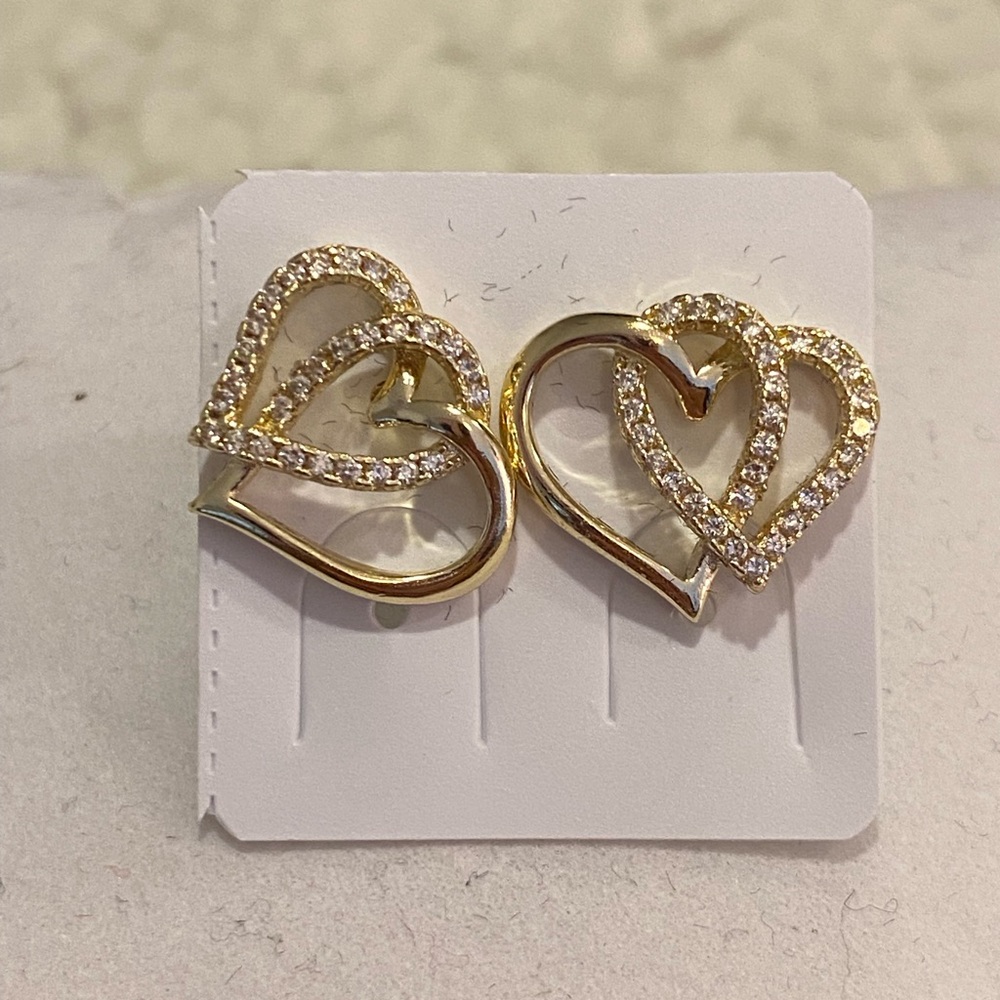 Gold-Tone Double Heart Stud Earrings Pushbacks